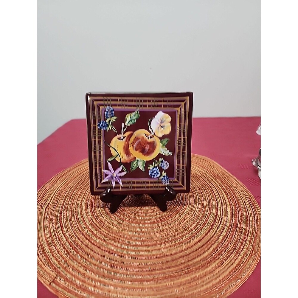 Vintage Capriware Ceramic Floral/Fruit Handpainted Trivet 6"